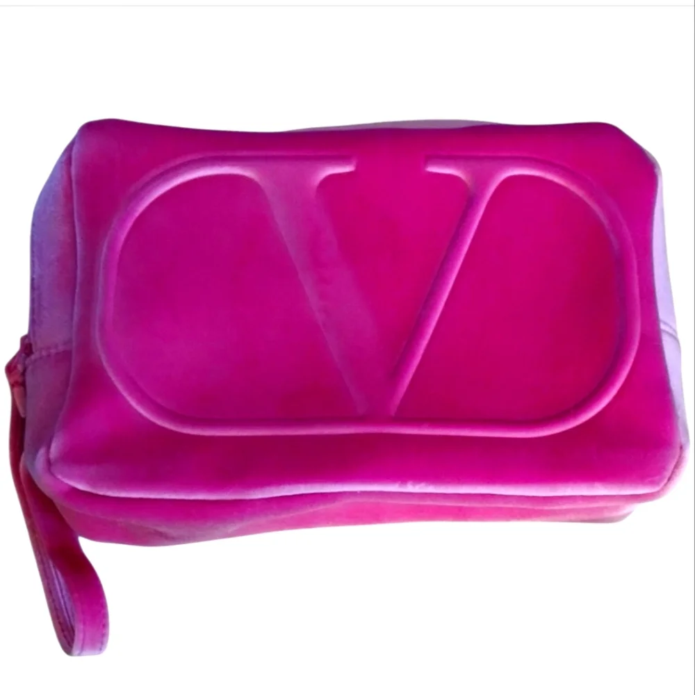 New Valentino Mixed Ombre Velvet Velour Pink Beauty Makeup Travel Wristlet Bag